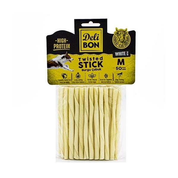 Delibon Köpek Ödül Kemiği Burgu Çubuk Orta 50 Ad Beyaz - 2