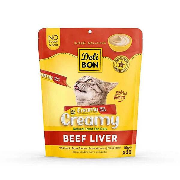 Delibon Krema Dana Etli ve Ciğerli Sıvı Kedi Ödülü 15 g x 32 Adet - 1