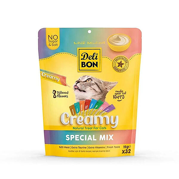 Delibon Krema Karışık Sıvı Kedi Ödülü 15 g x 32 Adet - 1