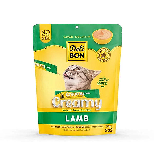Delibon Krema Kuzu Etli Sıvı Kedi Ödülü 15 g x 32 Adet - 1