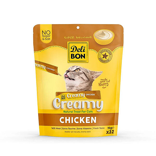 Delibon Krema Tavuklu Sıvı Kedi Ödülü 15 g x 32 Adet - 1