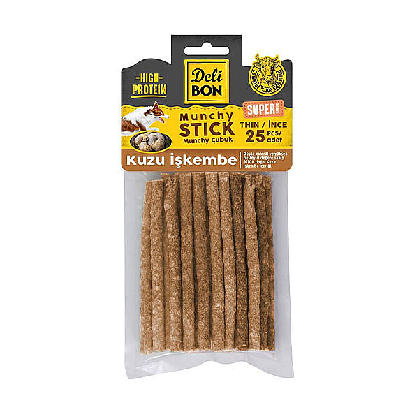 Delibon Kuzu İşkembe Munchy Çubuk Doğal Köpek Çiğneme Ödülü İnce 25 Adet - 1