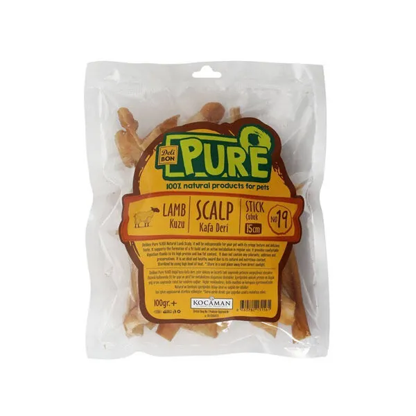 Delibon Kurutulmuş Çubuk Kuzu Kafa Derisi Köpek Ödül Maması 15 Cm 100 Gr - 1