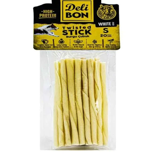 Delibon Deri Burgu Çubuk İnce Köpek Kemiği 20 Adet Beyaz - 1