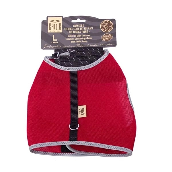 DOGGİE HAVALI DOKUMA KEDİ GÖĞÜS & GEZDİRME TAKIMI KIRMIZI 1,5X30-40CM - 1