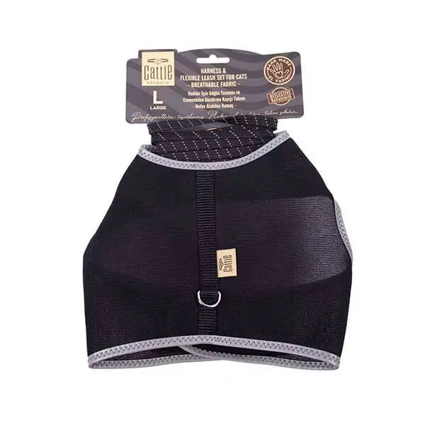 DOGGİE HAVALI DOKUMA KEDİ GÖĞÜS & GEZDİRME TAKIMI SİYAH 1,5X30-40CM - 1