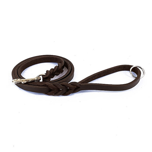 Doggie Örgülü Yağlı Deri Köpek Gezdirme Kayışı 1.1x150cm (Açık Kahve) - 2