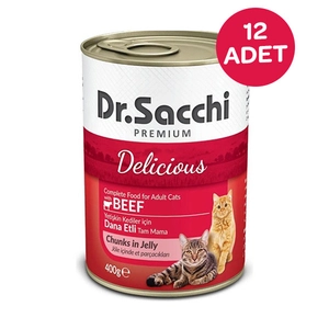 Dr. Sacchi Sığır Etli Kedi Konservesi 400 Gr x 12 Adet