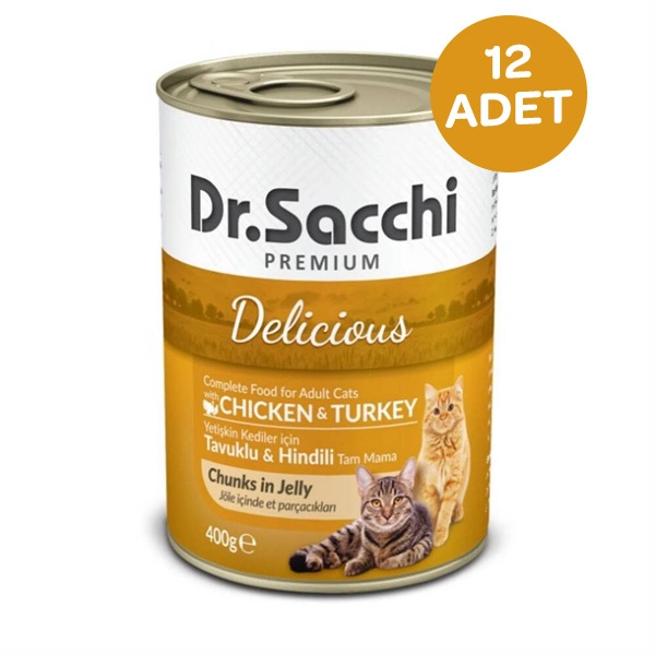 Dr. Sacchi Tavuk ve Hindili Kedi Konservesi 400 Gr x 12 Adet - 1
