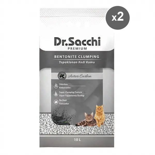 Dr.Sacchi Aktif Karbonlu Bentonit Kedi Kumu 10 Lt (2 Adet) - 1