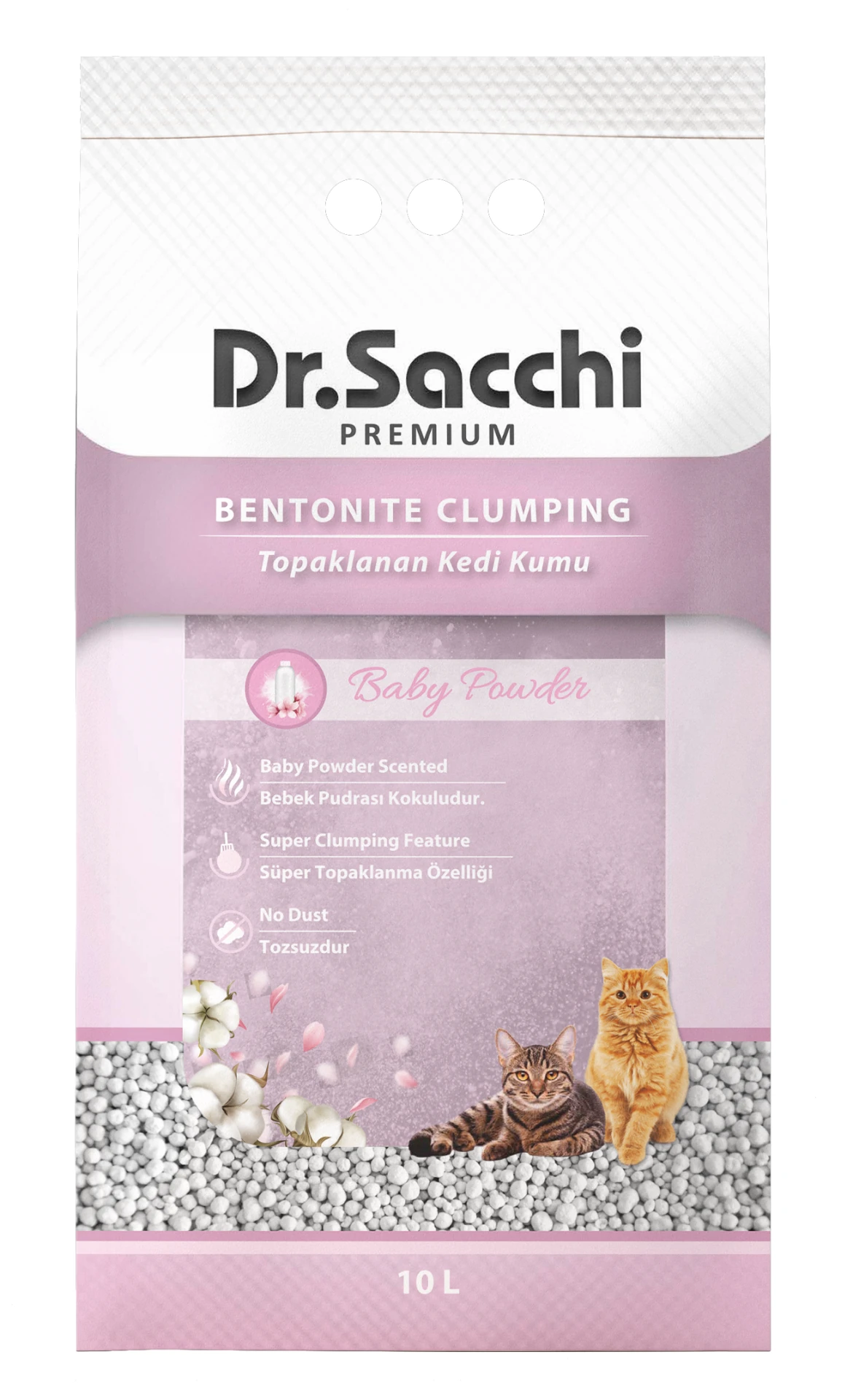 Dr.Sacchi Bebek Pudrası Kokulu Bentonit Kedi Kumu 10 Lt - 1