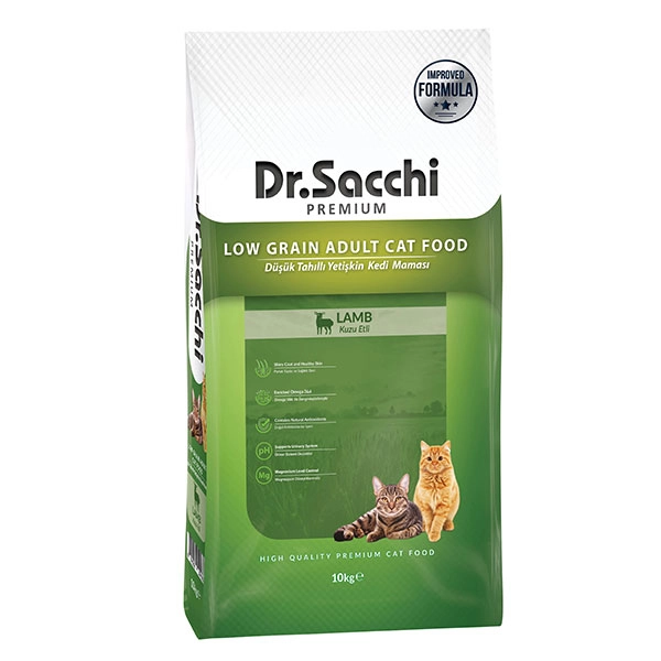 Dr.Sacchi Düşük Tahıllı Kuzu Etli Yetişkin Kedi Maması 10Kg - 1