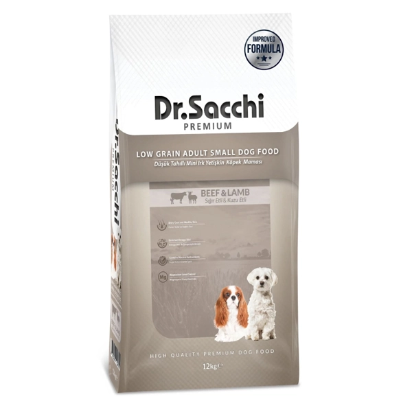 Dr.Sacchi  Düşük Tahıllı Sığır Etli ve Kuzu Etli Mini Irk Yetişkin Köpek Maması 12 Kg - 1