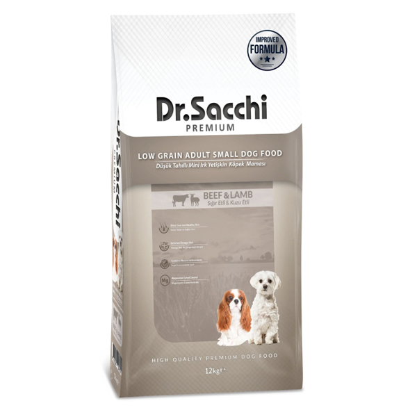Dr.Sacchi  Düşük Tahıllı Sığır Etli ve Kuzu Etli Mini Irk Yetişkin Köpek Maması 12 Kg - 1