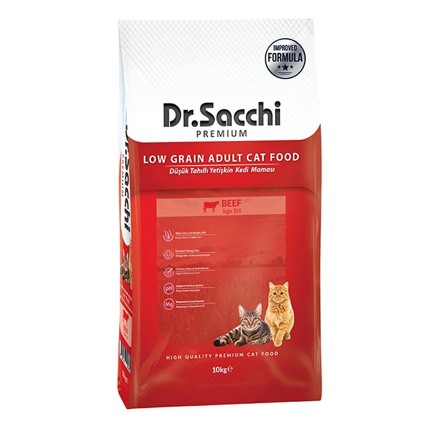 Dr.Sacchi  Düşük Tahıllı Sığır Etli Yetişkin Kedi Maması 10kg - 1