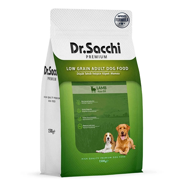 Dr.Sacchi Premium Düşük Tahıllı Kuzu Etli Yetişkin Köpek Maması 1.5 kg - 1