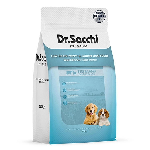 Dr.Sacchi Premium Düşük Tahıllı  Sığır Etli ve Kuzu Etli Düşük Tahıllı Yavru Köpek Mamas 1.5 kg - 1