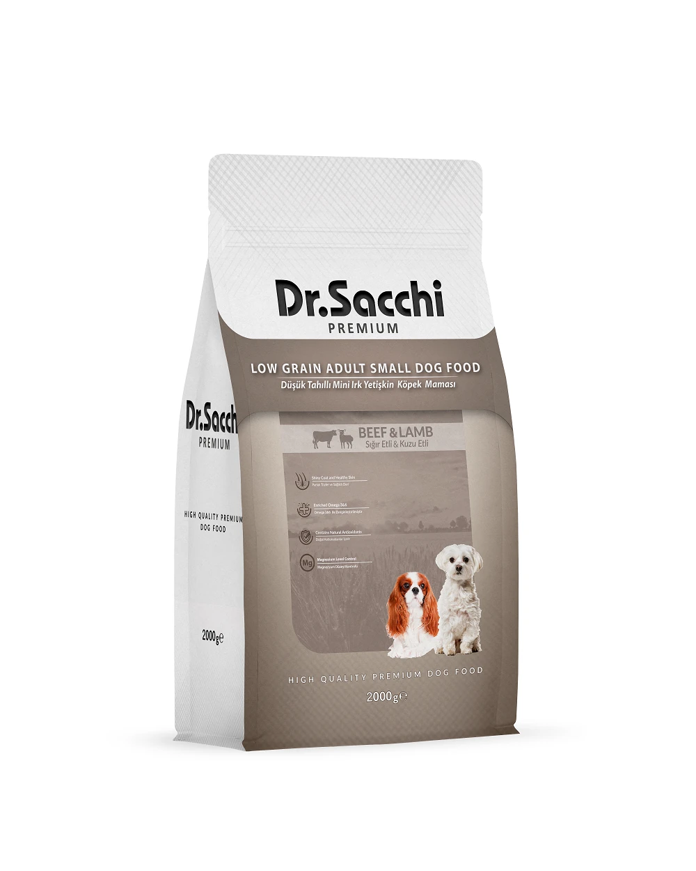 Dr.Sacchi Premium Düşük Tahıllı Sığır Etli ve Kuzu Etli Mini Irk Yetişkin Köpek Maması 2 Kg
