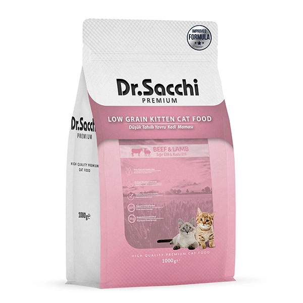 Dr.Sacchi Premium Düşük Tahıllı Sığır Etli Ve Kuzu Etli Yavru Kedi Maması 1 Kg - 1