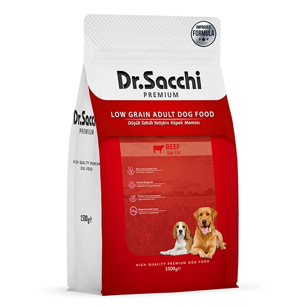 Dr.Sacchi  Premıum Düşük Tahıllı Sığır Etli Yetişkin Köpek Maması 1.5 kg - 1