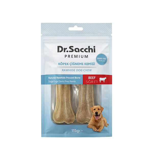 Dr.Sacchi Premium Sığır Etli Doğal Sığır Derisi Press Kemik Tahılsız Köpek Ödülü 5'' (2'li) 115 g - 1
