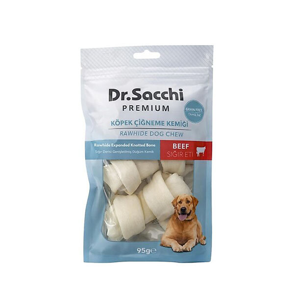 Dr.Sacchi Premium Sığır Etli Sığır Derisi Genişletilmiş Düğüm Kemik Tahılsız Köpek Ödülü 2-4'' (3'lü) 95 g - 1