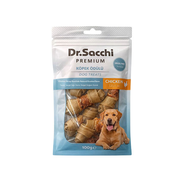 Dr.Sacchi Premium Tavuk Sargılı Doğal Düğüm Kemik Tahılsız Köpek Ödülü 2'' (8'li) 100 g - 1