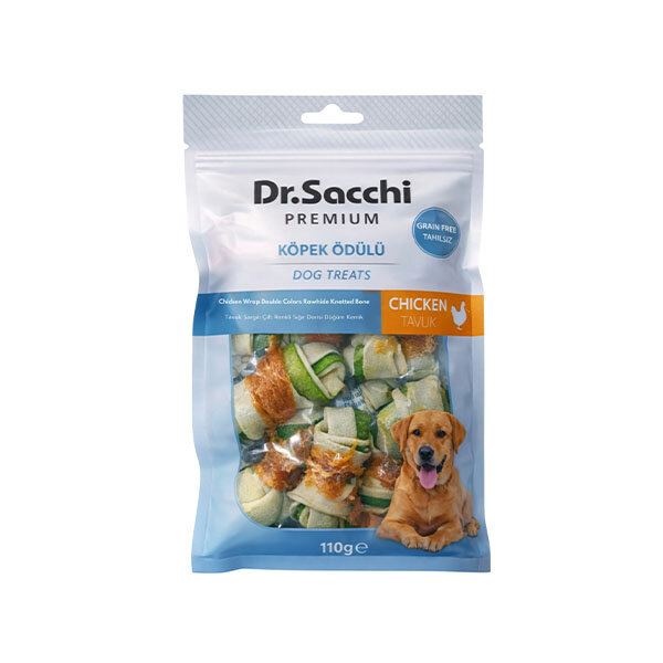 Dr.Sacchi Premium Tavuk Sargılı Renkli Düğüm Kemik Tahılsız Köpek Ödülü 2'' (8'li) 110 g - 1