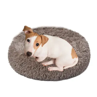 Dubex Ponchik Peluş Yuvarlak Kedi Köpek Yatağı Bej L - 1