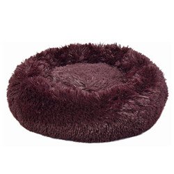 Dubex Ponchik Peluş Yuvarlak Kedi Köpek Yatağı Bordo L