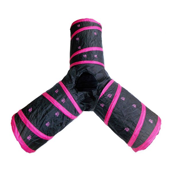 Eastland Pati Desenli Üç Yollu Kedi Oyun Tüneli 25x35cm (Pembe-Siyah) - 1