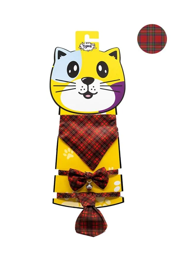 Tigres Team Ekose Desenli Papyon-Kravat-Fular Kedi Tasma Takımı - 1