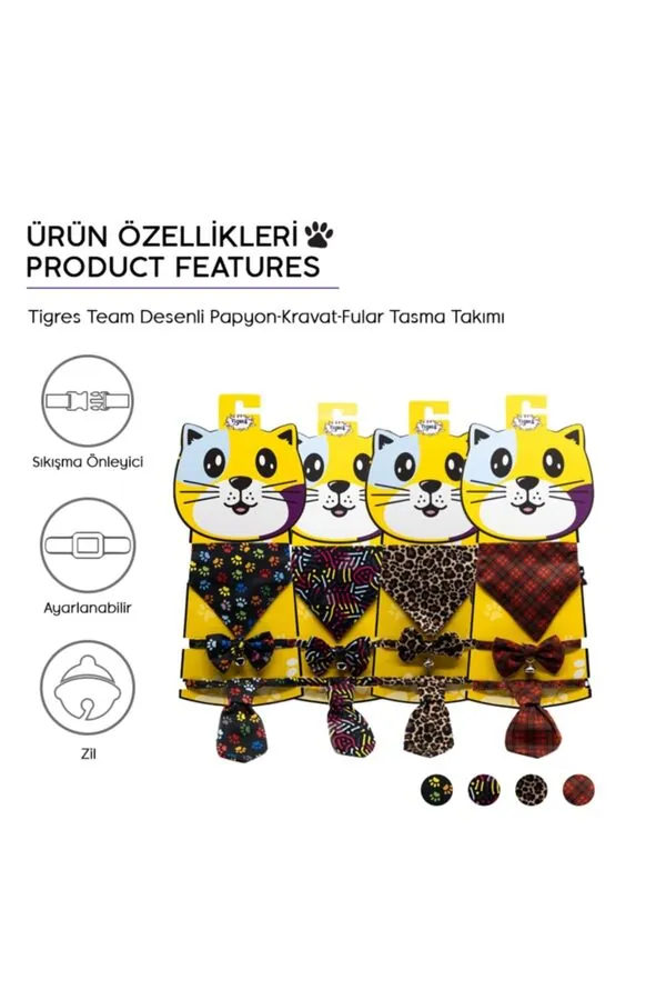 Tigres Team Ekose Desenli Papyon-Kravat-Fular Kedi Tasma Takımı - 2