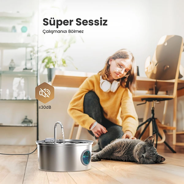 Electron 3.2 L Tekli Paslanmaz Çelik Kedi Köpek İçin Otomatik Su Pınarı - 3