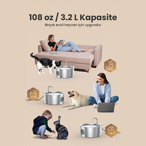 Electron 3.2 L Tekli Paslanmaz Çelik Kedi Köpek İçin Otomatik Su Pınarı - 2