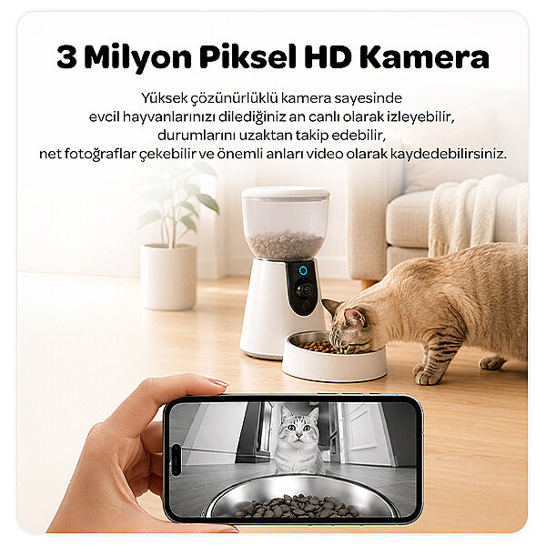 Electron 4L HD Kameralı, Uygulama Kontrollü, Zaman Ayarlı, Kedi ve Köpekler İçin Akıllı Otomatik Mama Kabı - 2