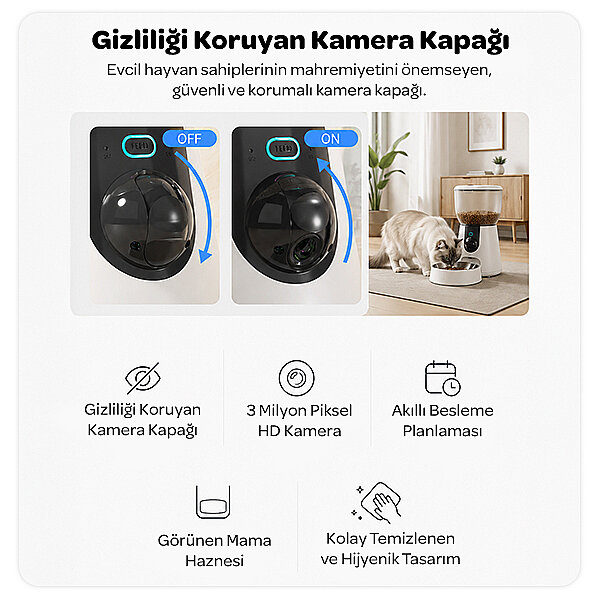 Electron 4L HD Kameralı, Uygulama Kontrollü, Zaman Ayarlı, Kedi ve Köpekler İçin Akıllı Otomatik Mama Kabı - 4