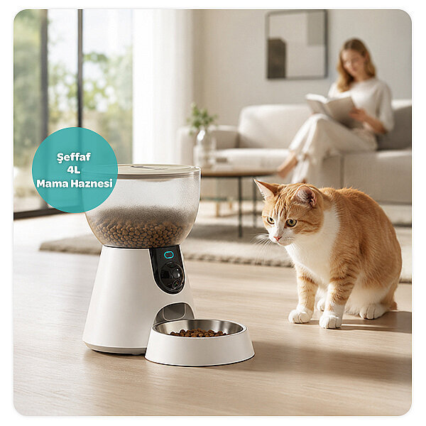 Electron 4L HD Kameralı, Uygulama Kontrollü, Zaman Ayarlı, Kedi ve Köpekler İçin Akıllı Otomatik Mama Kabı - 5