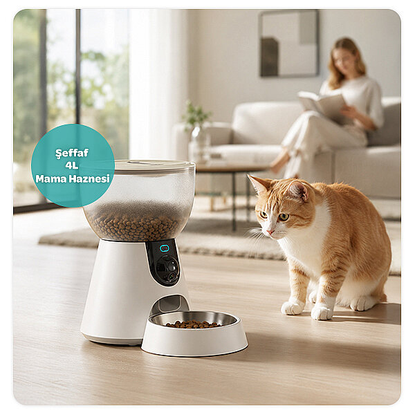 Electron 4L HD Kameralı, Uygulama Kontrollü, Zaman Ayarlı, Kedi ve Köpekler İçin Akıllı Otomatik Mama Kabı - 5