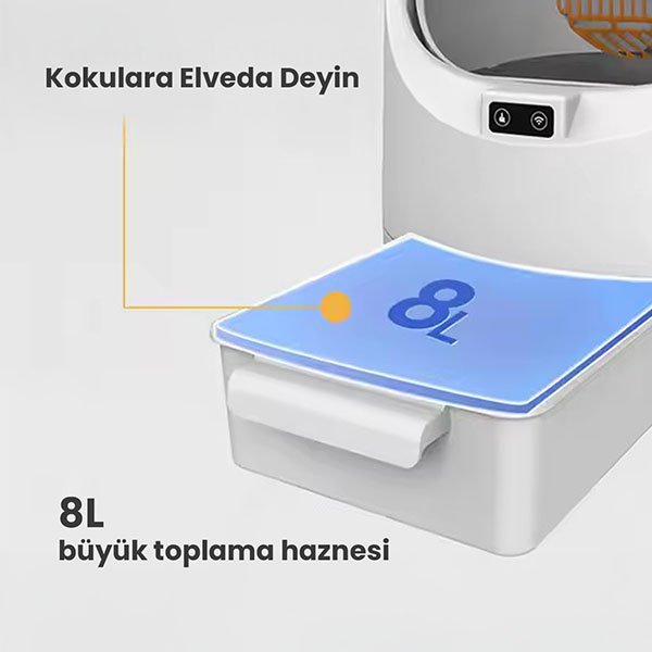 Electron Akıllı Açık Kasa Otomatik Kedi Tuvaleti – Sessiz Motorlu, Koku Gidericili, UV Sterilizasyonlu - 4