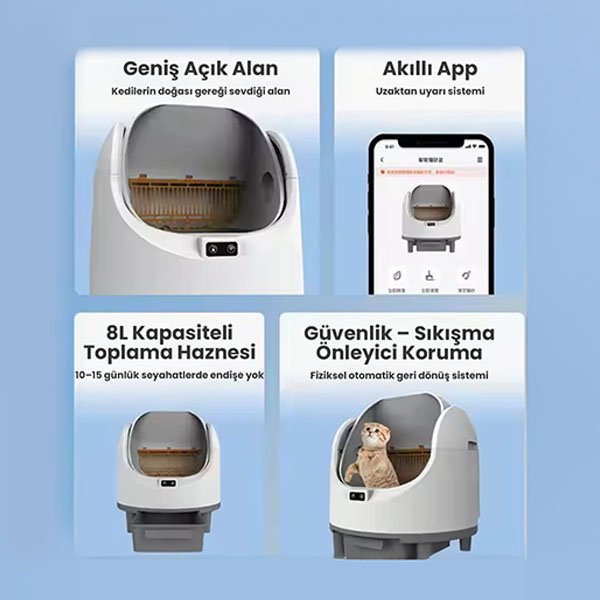 Electron Akıllı Açık Kasa Otomatik Kedi Tuvaleti – Sessiz Motorlu, Koku Gidericili, UV Sterilizasyonlu - 5