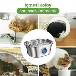 Electron Çift Çeşmeli Paslanmaz Çelik Kedi ve Köpekler İçin Otomatik Su Pınarı 3.2 L - 4