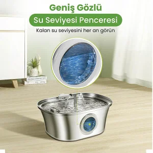 Electron Çift Çeşmeli Paslanmaz Çelik Kedi ve Köpekler İçin Otomatik Su Pınarı 3.2 L - 5