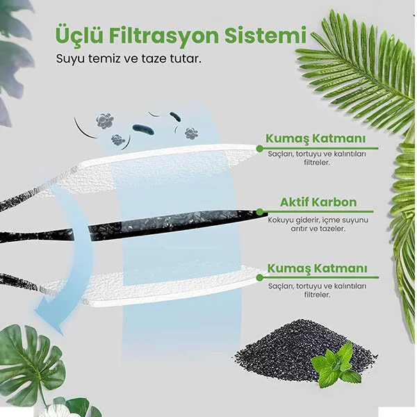 Electron Çift Çeşmeli Paslanmaz Çelik Kedi ve Köpekler İçin Otomatik Su Pınarı 3.2 L - 6