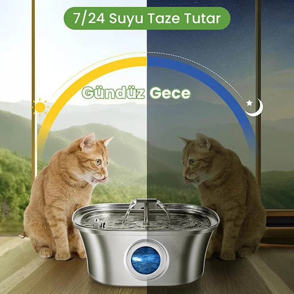 Electron Çift Çeşmeli Paslanmaz Çelik Kedi ve Köpekler İçin Otomatik Su Pınarı 3.2 L - 10