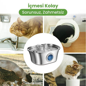 Electron Çift Çeşmeli Paslanmaz Çelik Kedi ve Köpekler İçin Otomatik Su Pınarı 3.2 L - 4