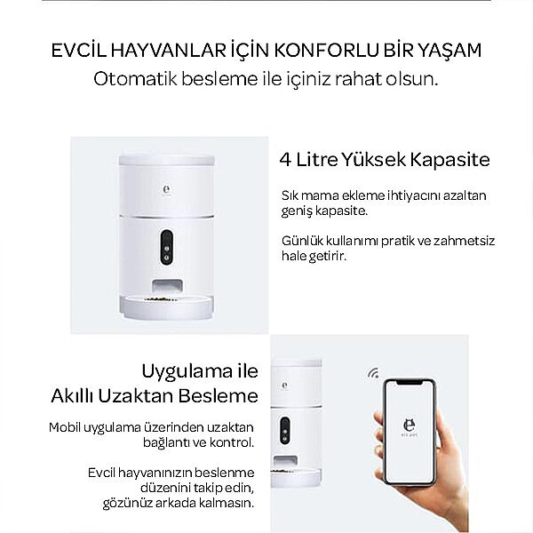ELS Pet Kameralı Wi-Fi Bağlantılı Otomatik Kedi ve Köpek Mama Kabı 4 L - 3