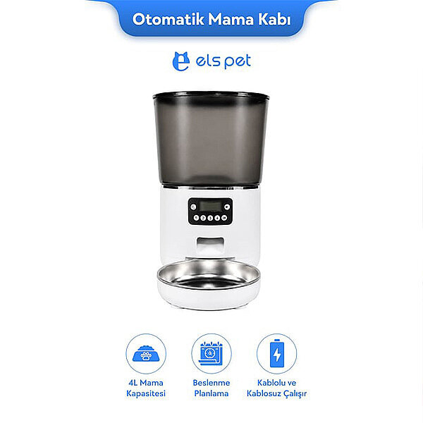 ELS Pet Otomatik Kedi ve Köpek Mama Kabı 4 L