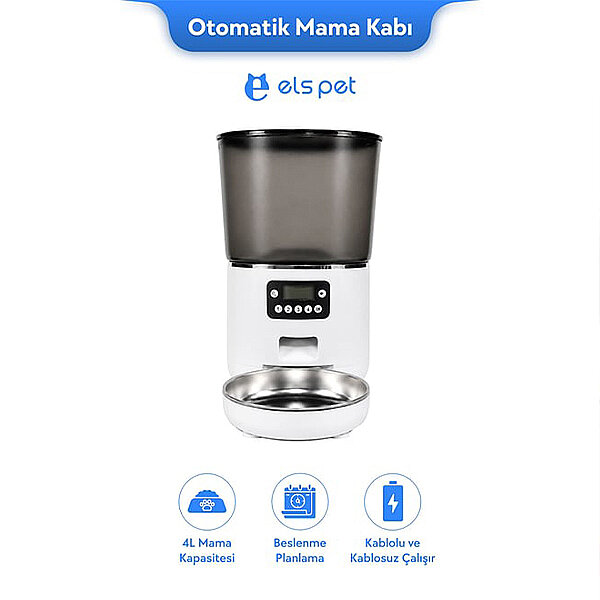 ELS Pet Otomatik Kedi ve Köpek Mama Kabı 4 L - 1