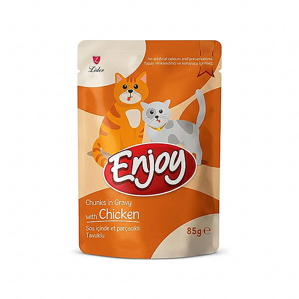 Enjoy Pouch Sos İçinde Et Parçacıklı Tavuklu Yetişkin Kedi Maması 85 gr